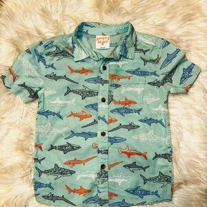 Jumping Beans Kids Shark Print Button Down Shirt - Teal and Orange (c)